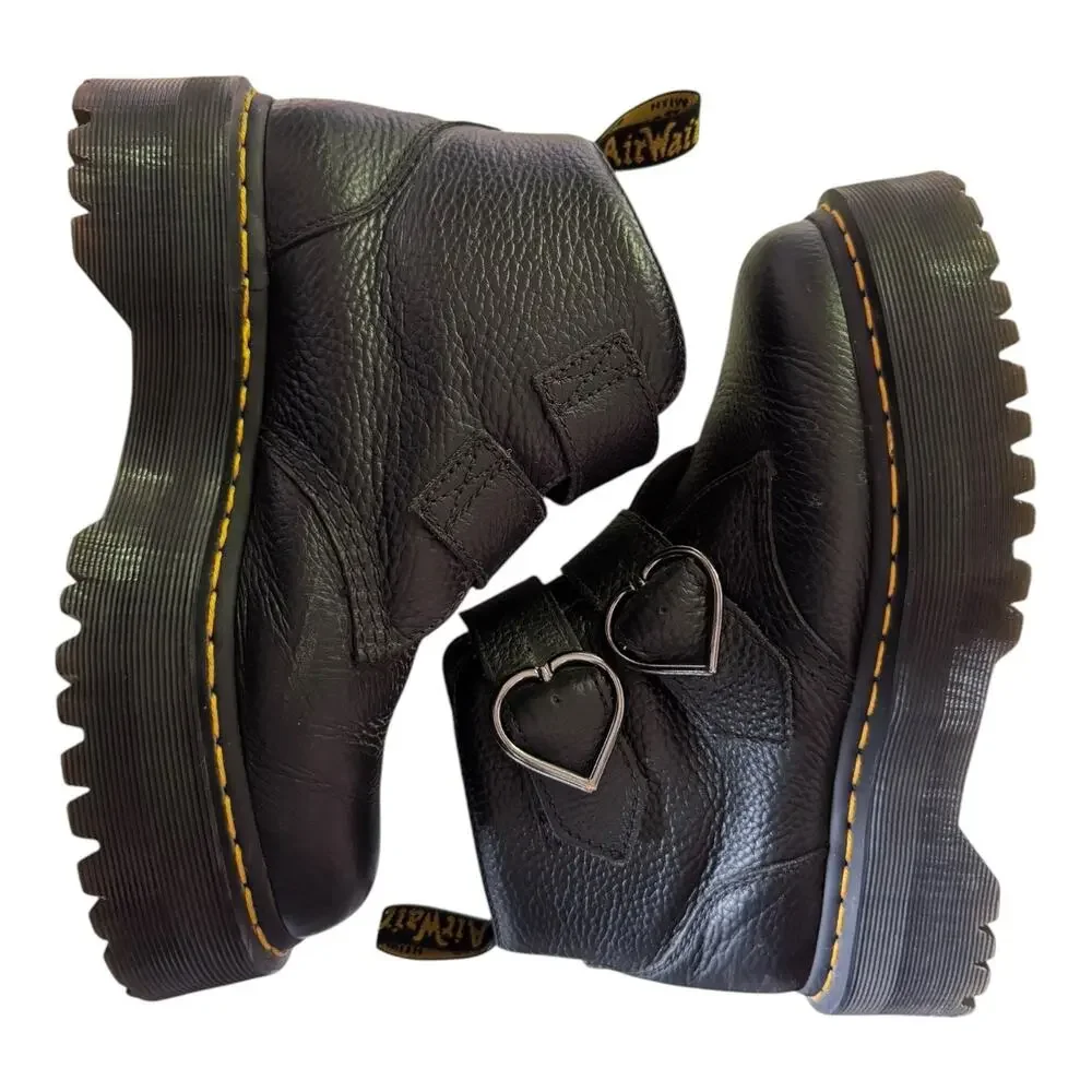 Dr. Martens Denon Flower Buckle Platform Boots Black Size 8
